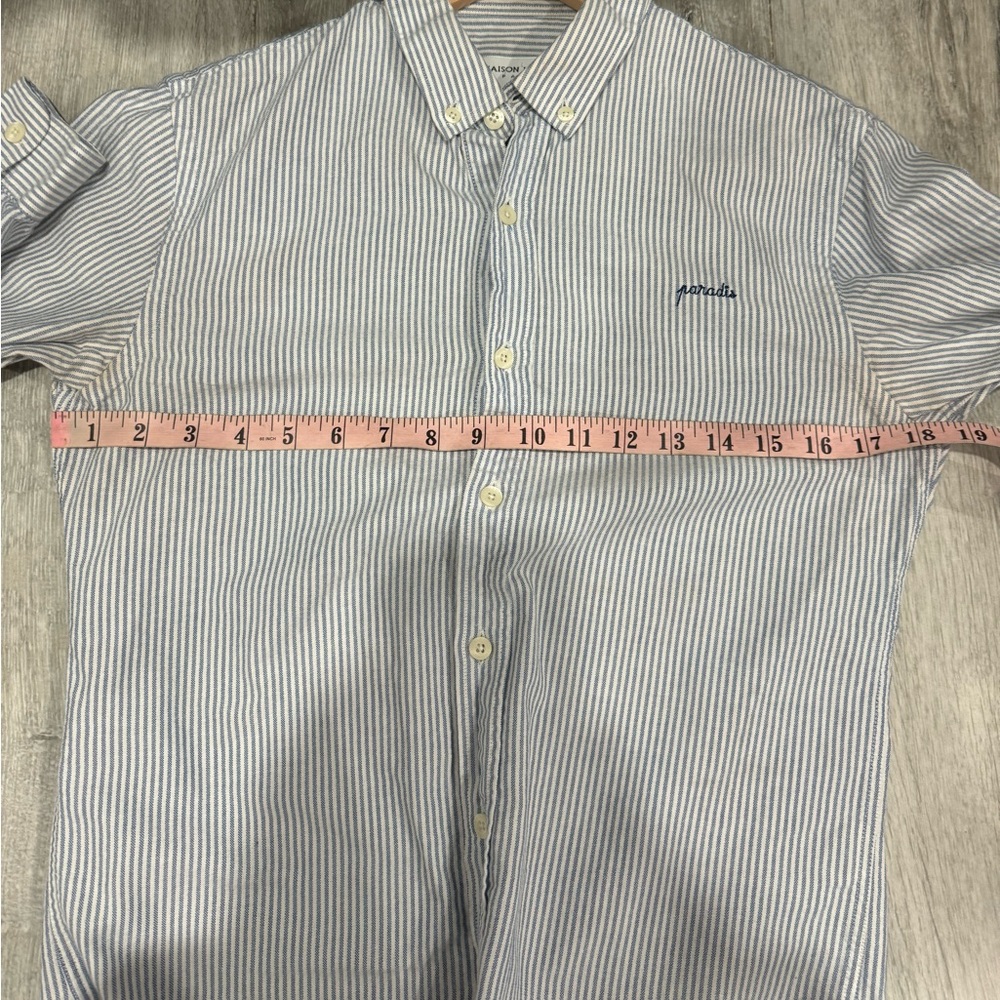 MAISON LABICHE Paris Women’s Blue Striped Button Down Shirt Size Small - Picture 9 of 10
